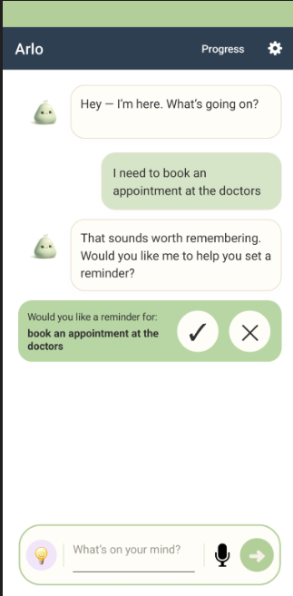 Smart Reminders screen in Arlo