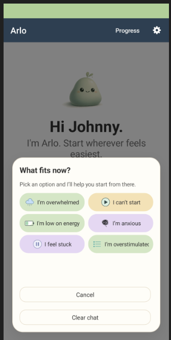 Daily Encouragement screen in Arlo